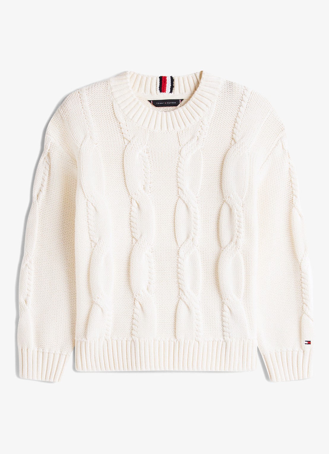 Tommy Hilfiger Kabelgebreide trui van katoen - voorkant 4 gebroken wit