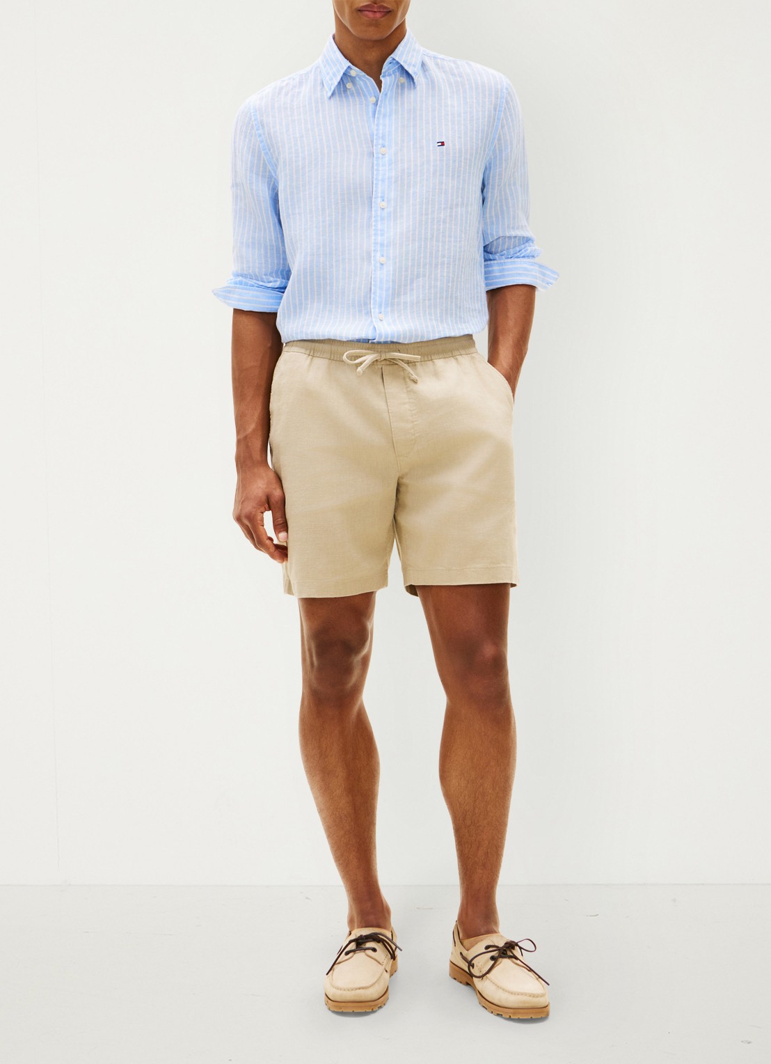 Tommy Hilfiger Korte broek in linnenblend - voorkant 3 khaki