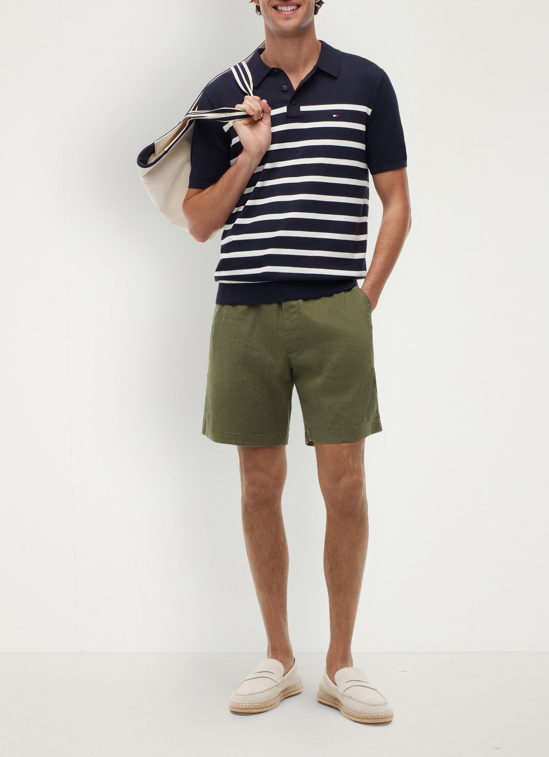 Tommy Hilfiger Korte broek in linnenblend - voorkant 5 groen