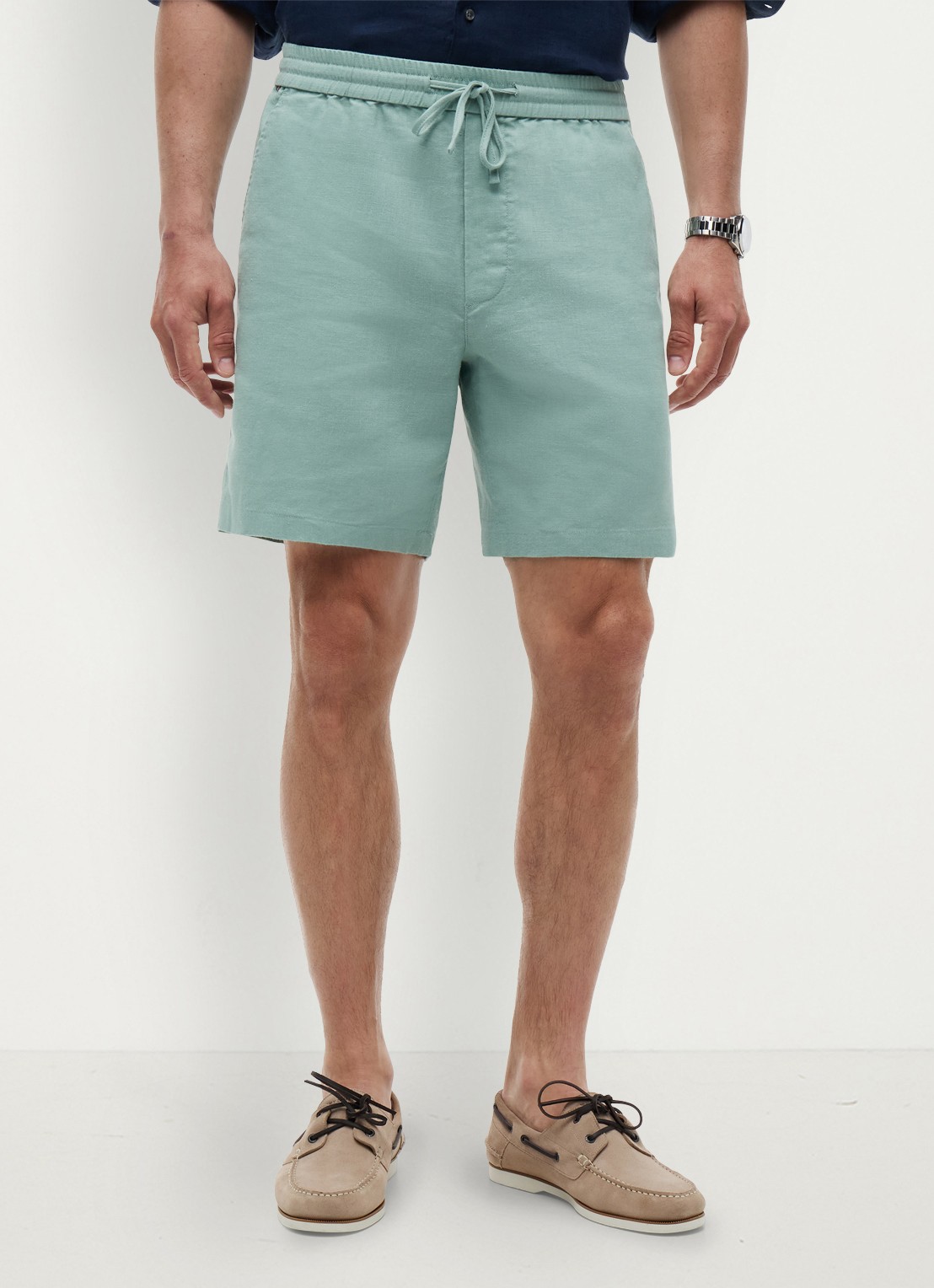Tommy Hilfiger Korte broek in linnenblend - detail 4 aquablauw