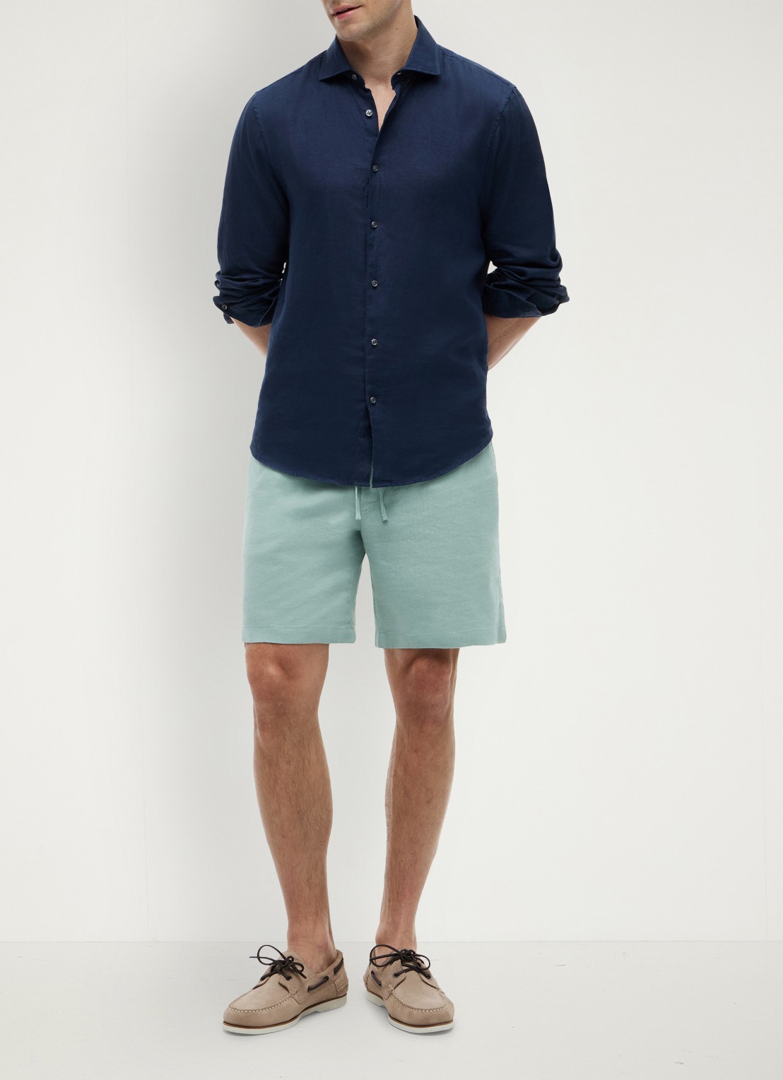 Tommy Hilfiger Korte broek in linnenblend - voorkant 3 aquablauw