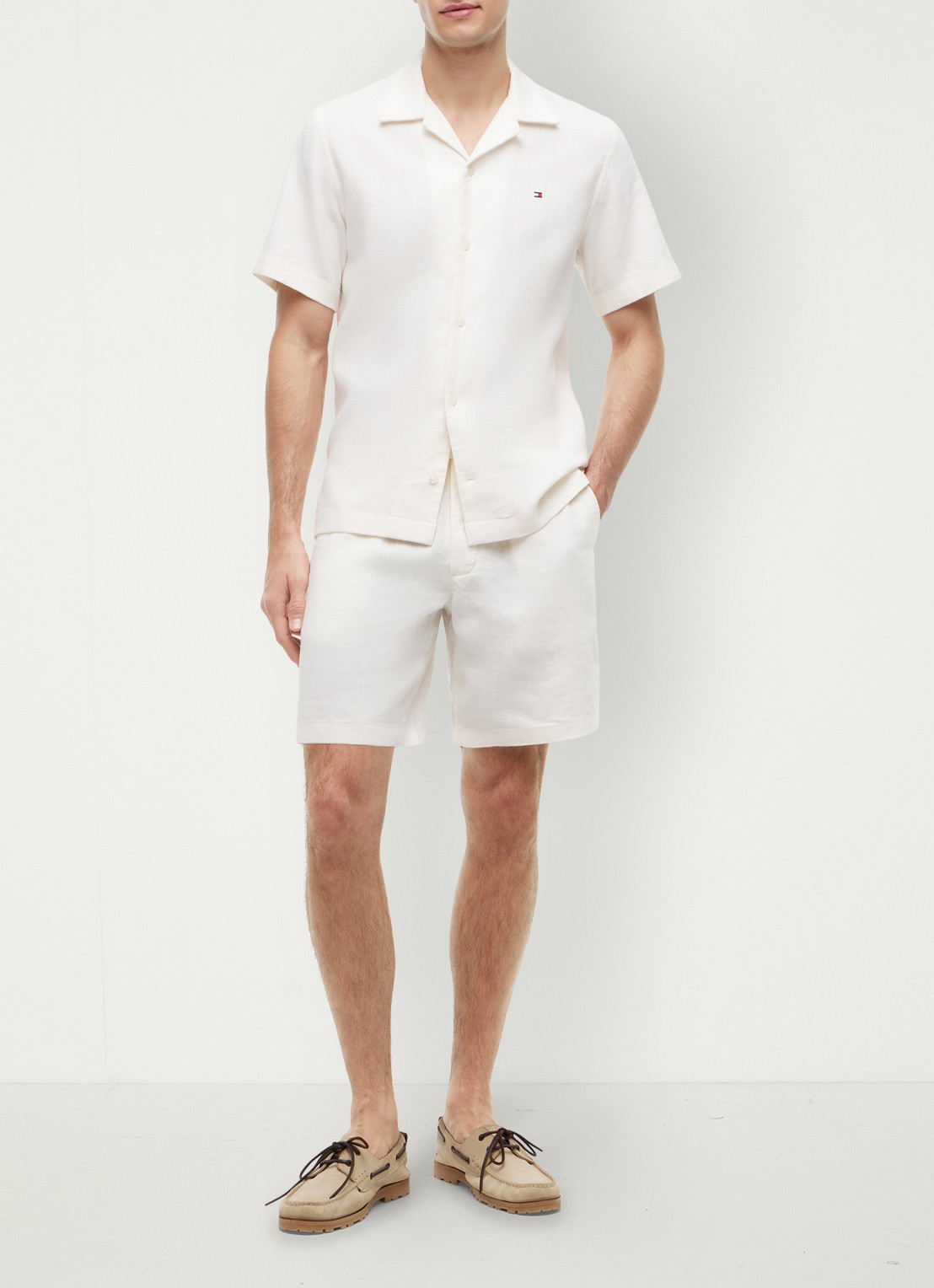 Tommy Hilfiger Korte broek in linnenblend - voorkant 3 ivoor
