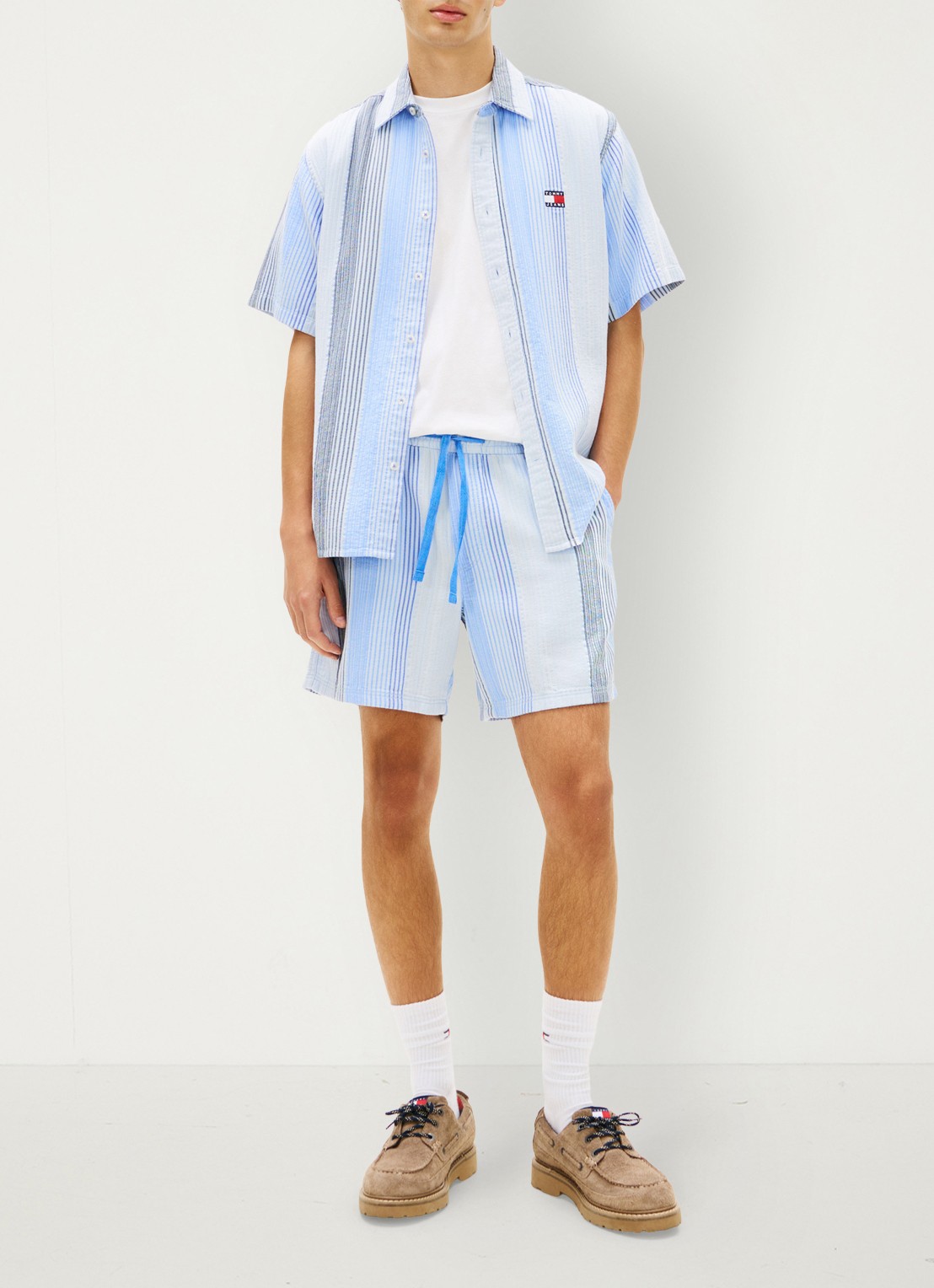 Tommy Hilfiger Korte broek met streepprint - voorkant 3 lichtblauw