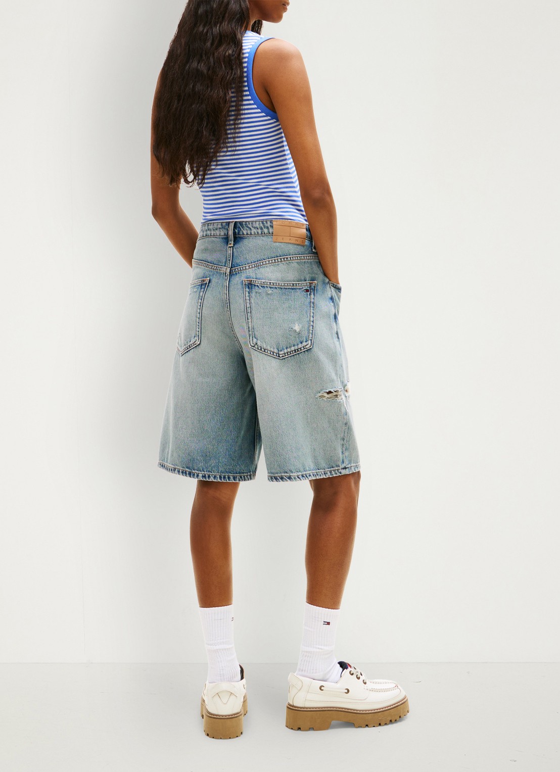Tommy Hilfiger Korte broek van denim - achterkant 3 donkerblauw