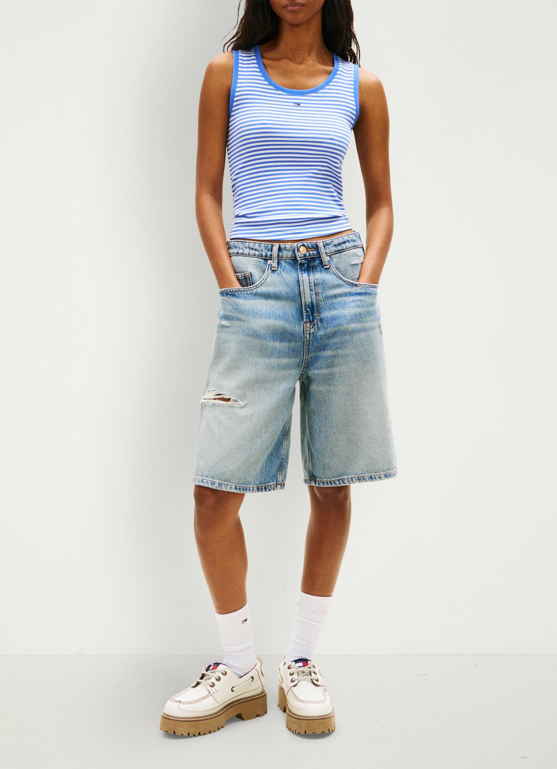 Tommy Hilfiger Korte broek van denim - voorkant 2 donkerblauw