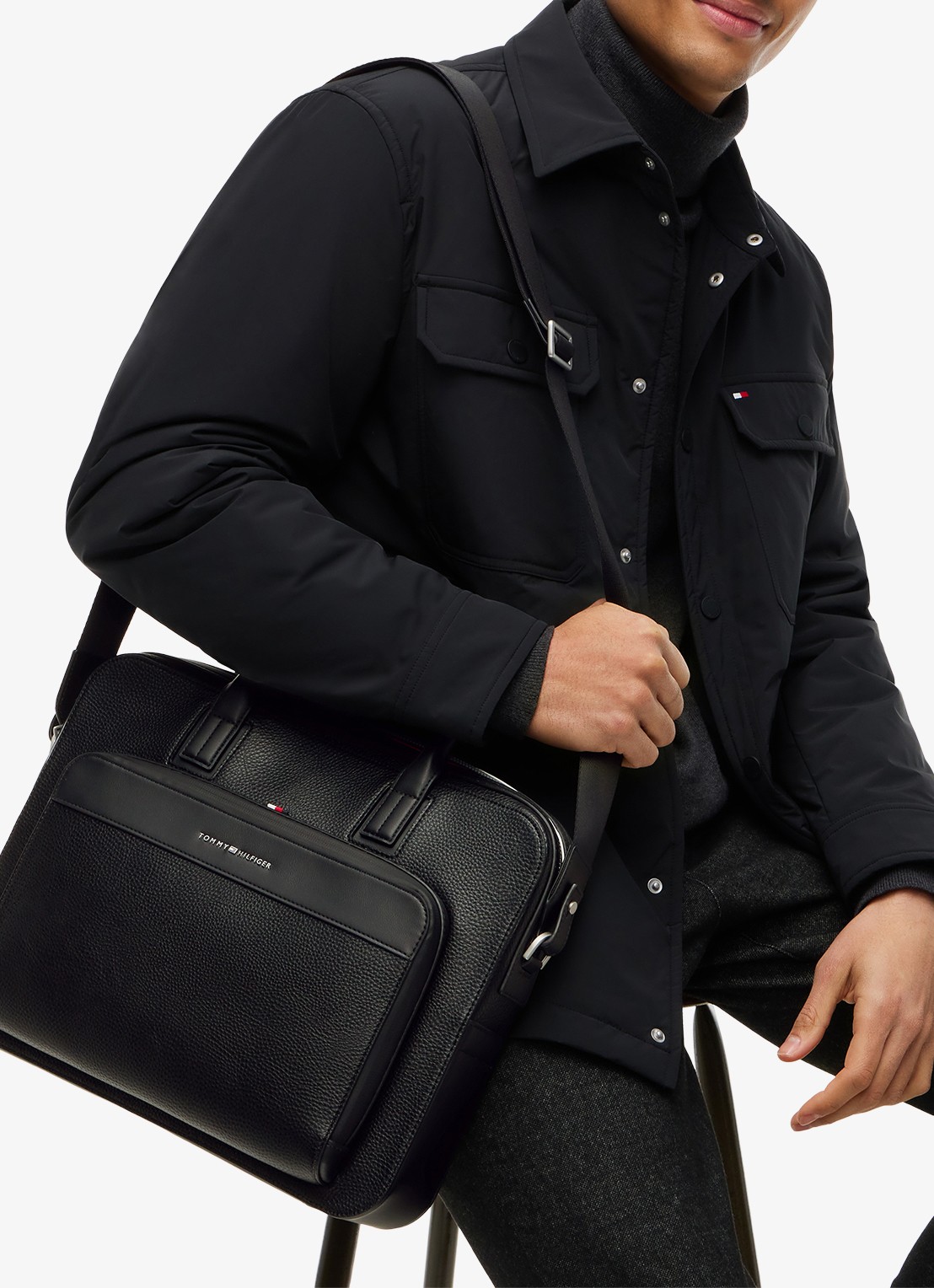 Tommy Hilfiger Laptoptas met logo - detail diepzwart