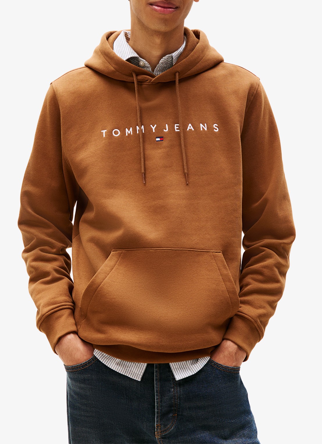 Tommy Hilfiger Linear Logo Embroidery Kangaroo Pocket Hoody - detail 3 bruin