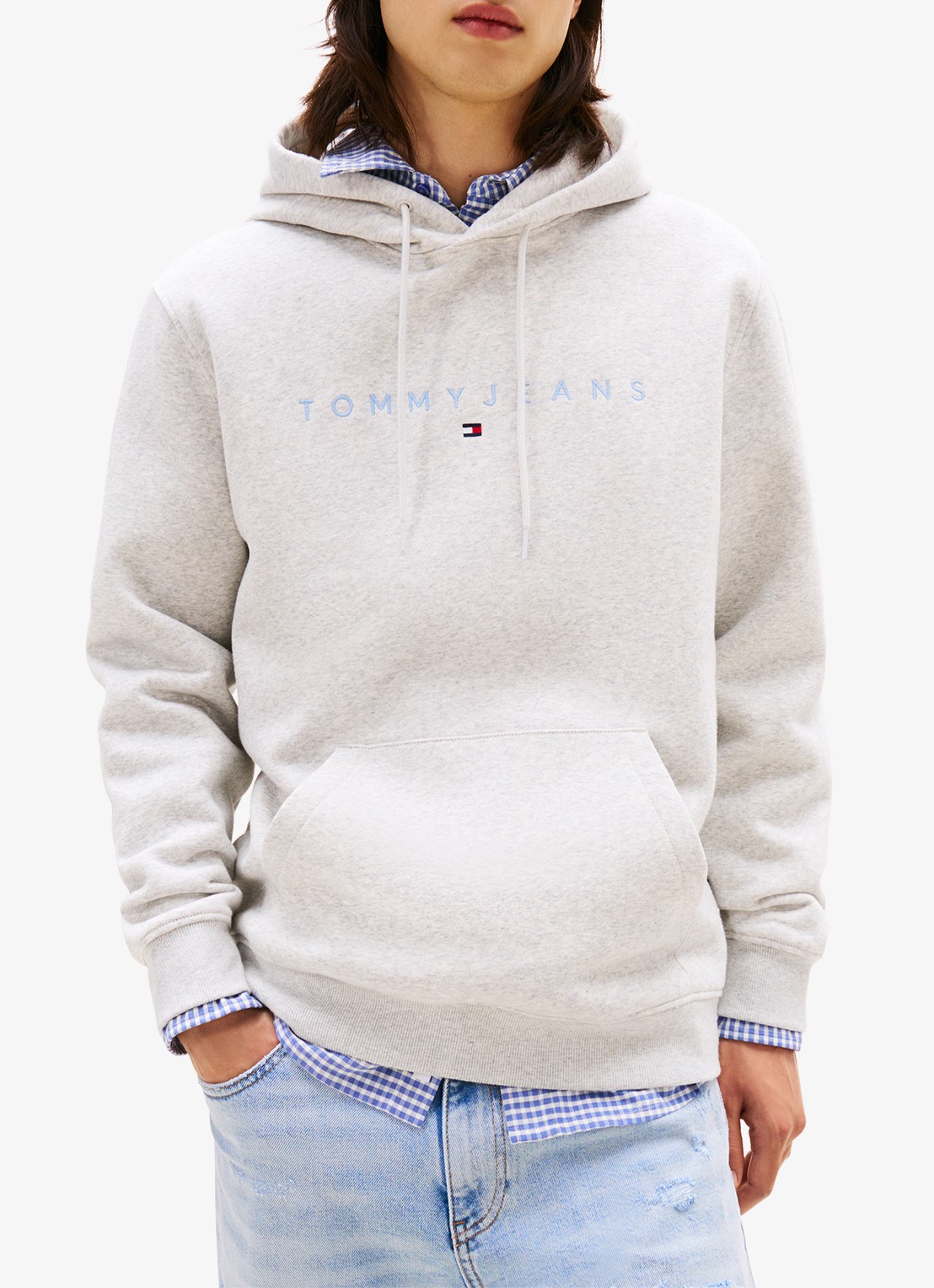 Tommy Hilfiger Linear Logo Embroidery Kangaroo Pocket Hoody - detail 4 grijsmele