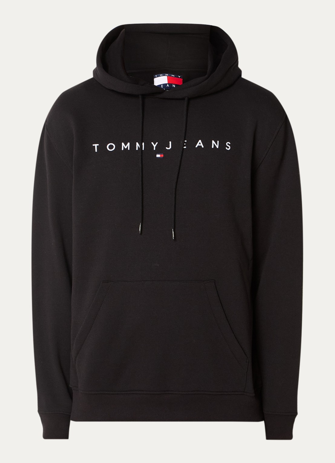 Tommy Hilfiger Linear Logo Embroidery Kangaroo Pocket Hoody - voorkant 3 zwart