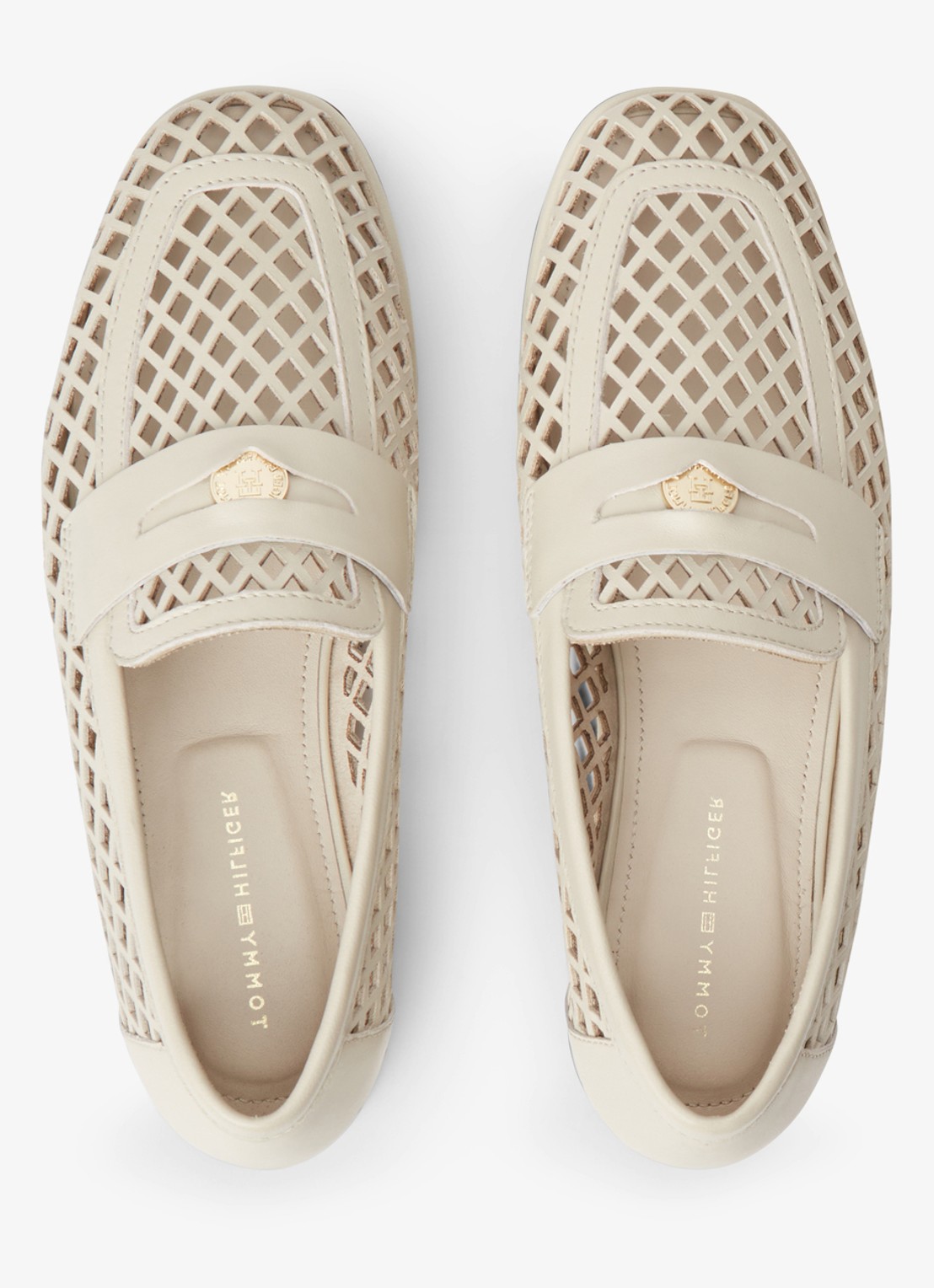 Tommy Hilfiger Loafer met opengewerkt dessin - voorkant 2 beige