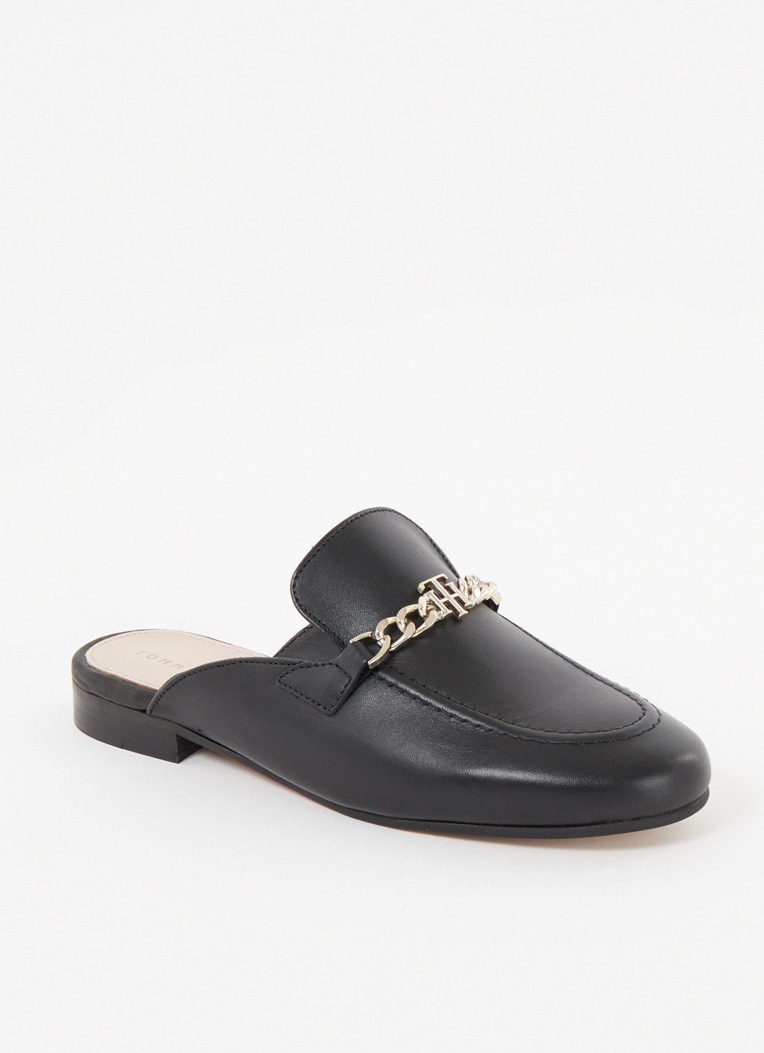 Tommy Hilfiger Loafer van leer met logo - voorkant 5 zwart