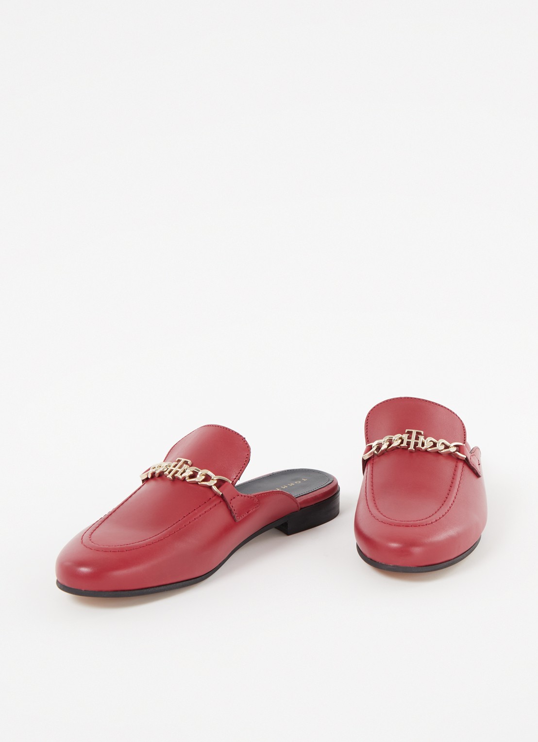 Tommy Hilfiger Loafer van leer met logo - detail steenrood