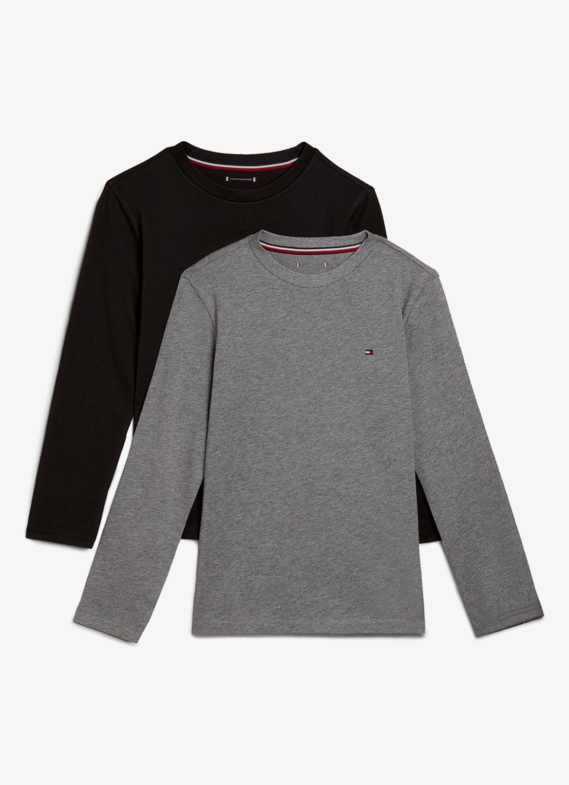 Tommy Hilfiger Longsleeve met logo in 2-pack - voorkant middengrijs