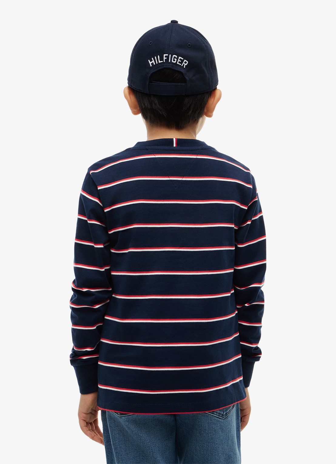 Tommy Hilfiger Longsleeve met streepdessin en logo  - achterkant donkerblauw
