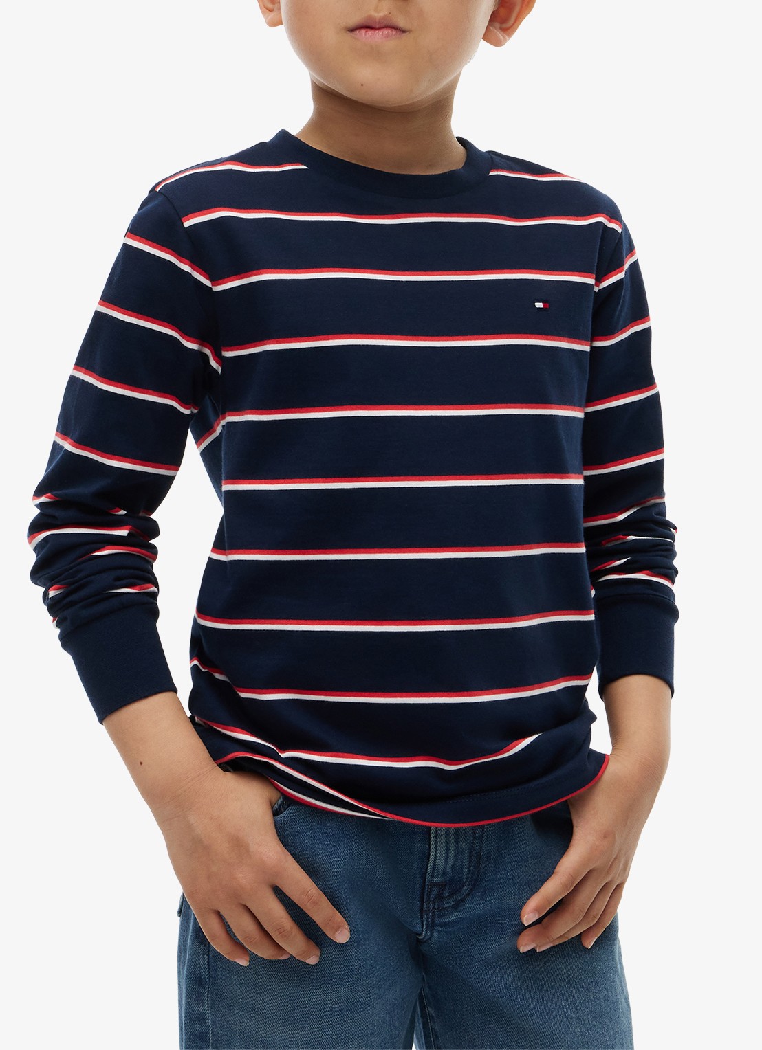Tommy Hilfiger Longsleeve met streepdessin en logo  - detail 6 donkerblauw