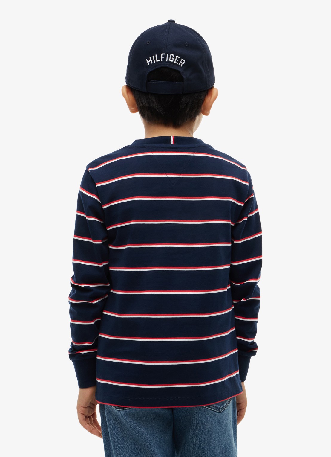 Tommy Hilfiger Longsleeve met streepdessin en logo  - achterkant 2 donkerblauw