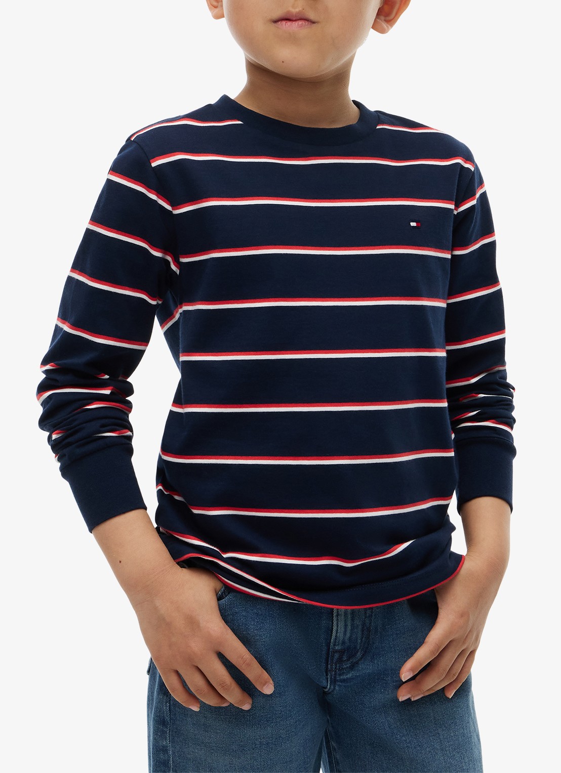 Tommy Hilfiger Longsleeve met streepdessin en logo  - detail 8 donkerblauw