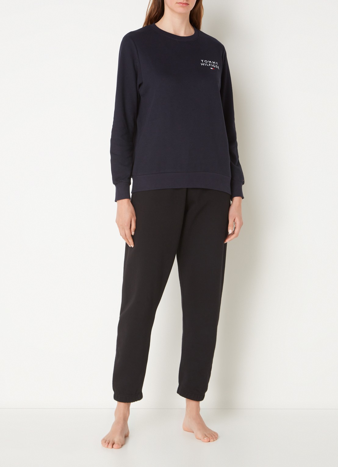 Tommy Hilfiger Loungetrui met logoborduring - voorkant 2 donkerblauw