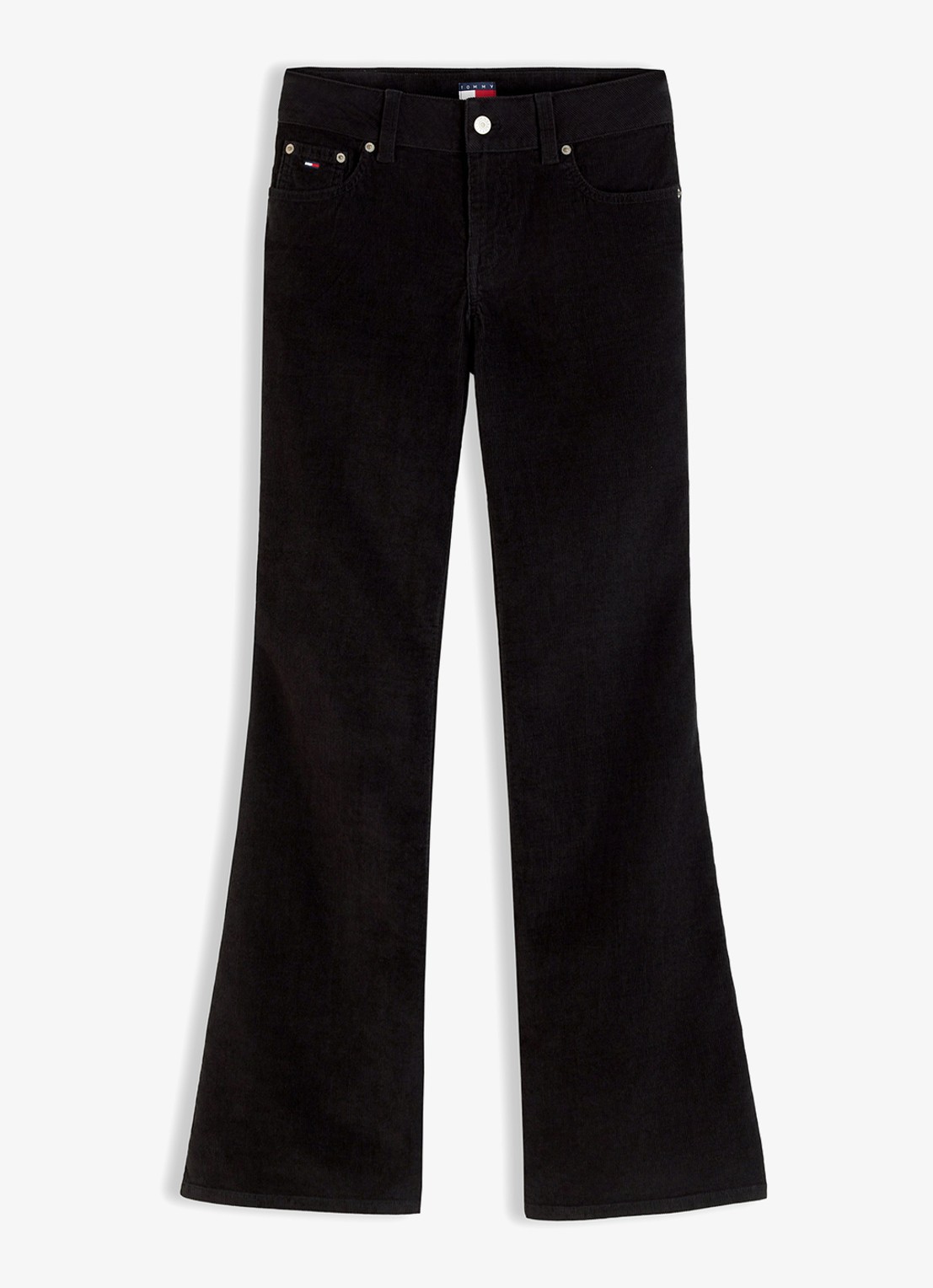 Tommy Hilfiger Low waist flared fit broek van corduroy  - voorkant 4 zwart