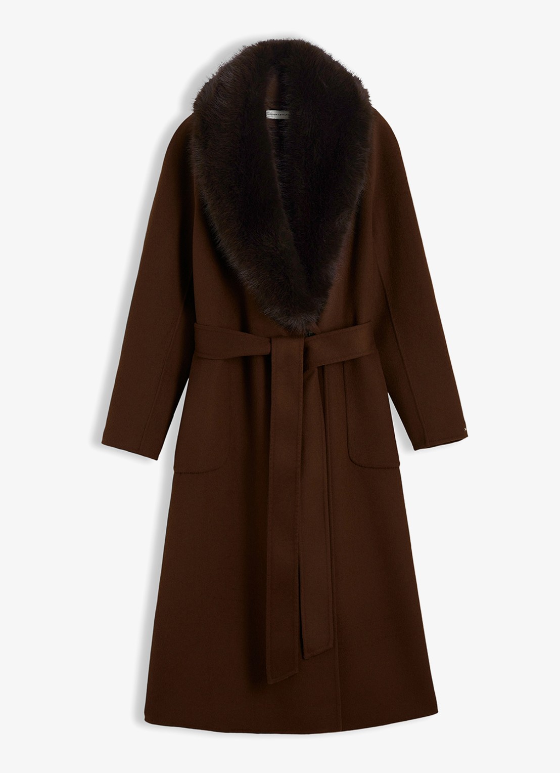 Tommy Hilfiger Mantel in wolblend met sjaalkraag van imitatiebont  - voorkant 5 bruin