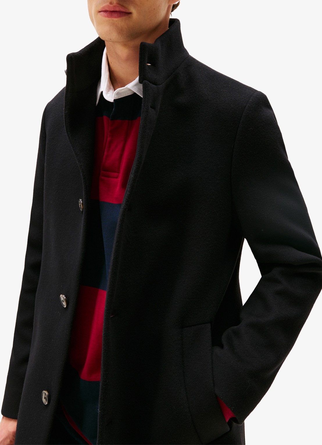 Tommy Hilfiger Mantel in wolblend met steekzakken - detail 4 zwart
