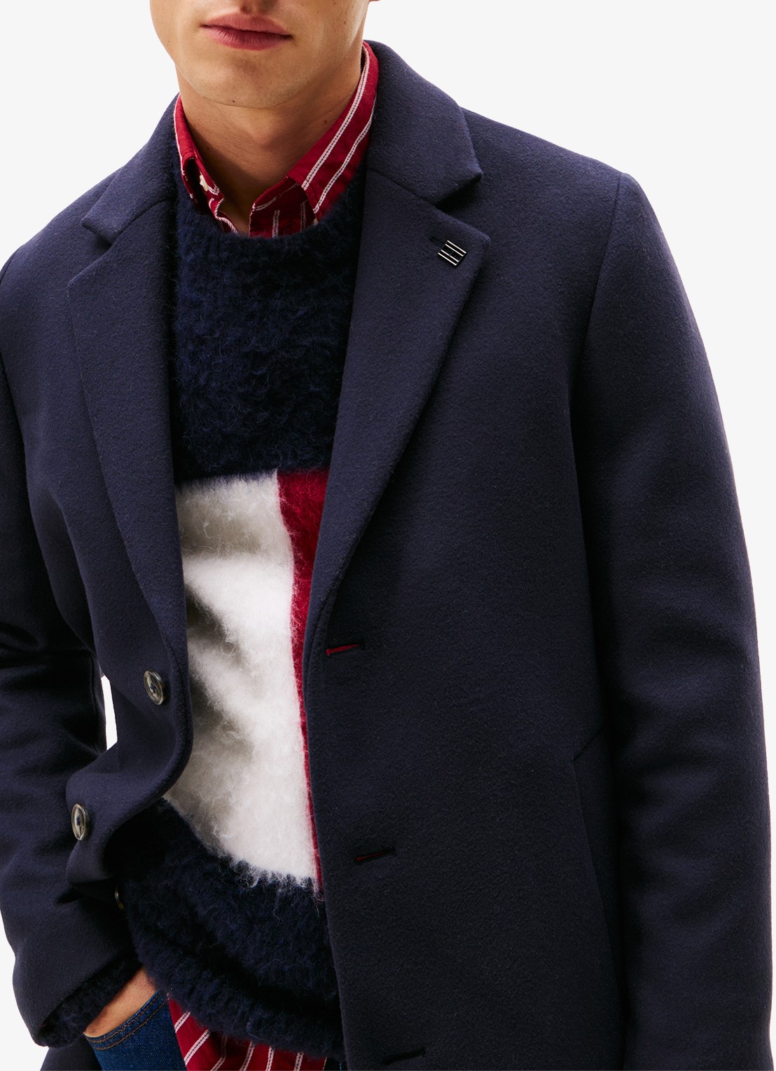 Tommy Hilfiger Mantel in wolblend met steekzakken - detail 3 blauw