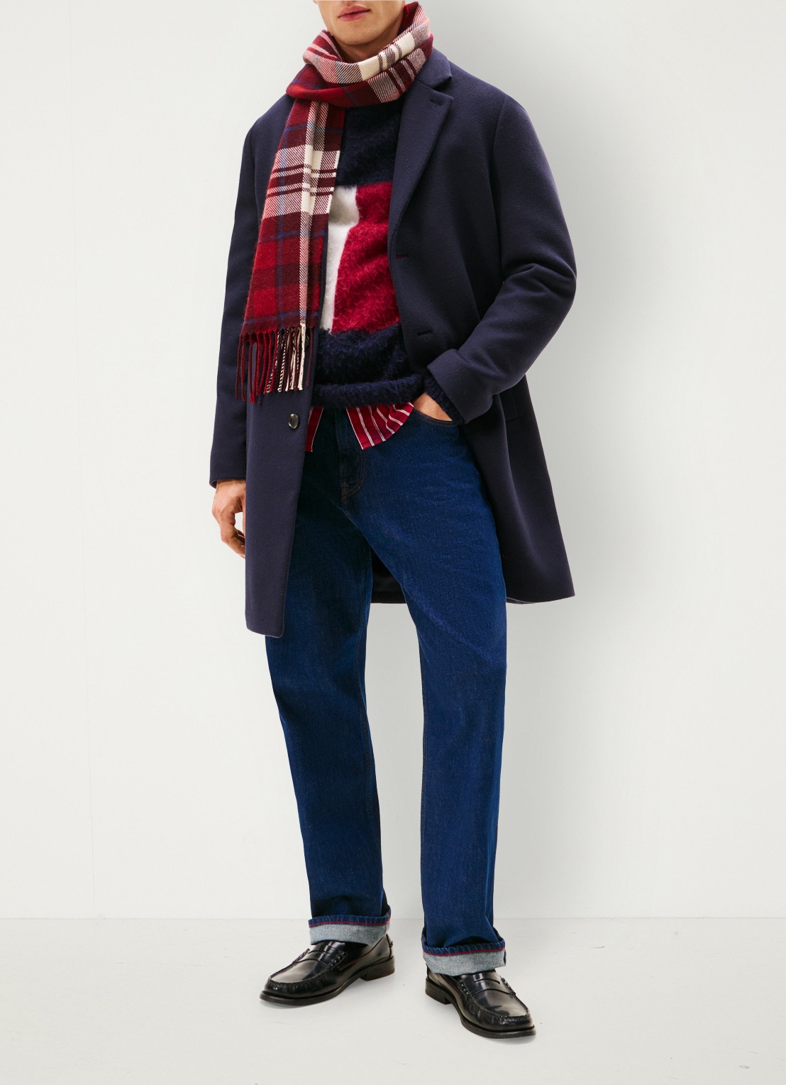 Tommy Hilfiger Mantel in wolblend met steekzakken - voorkant 2 blauw