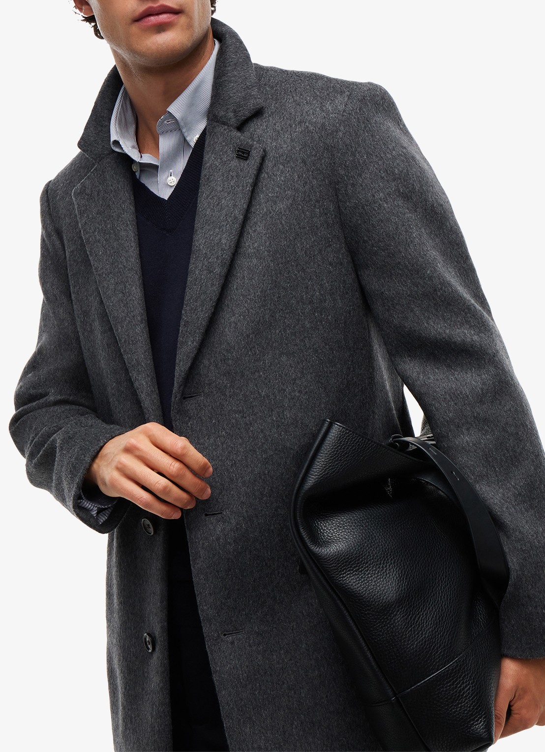 Tommy Hilfiger Mantel in wolblend met steekzakken - detail dark grey heather-p4e