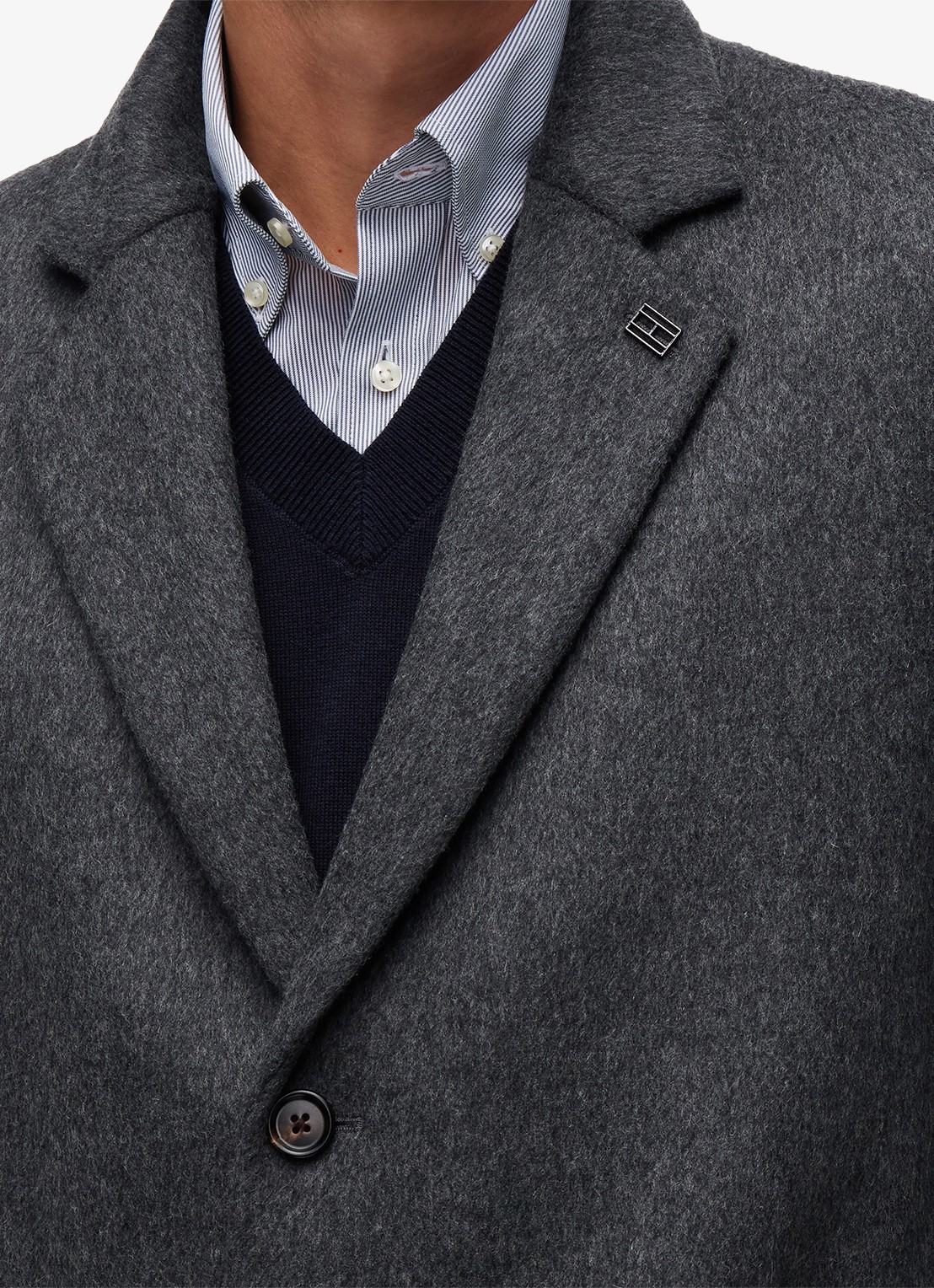 Tommy Hilfiger Mantel in wolblend met steekzakken - detail 3 dark grey heather-p4e