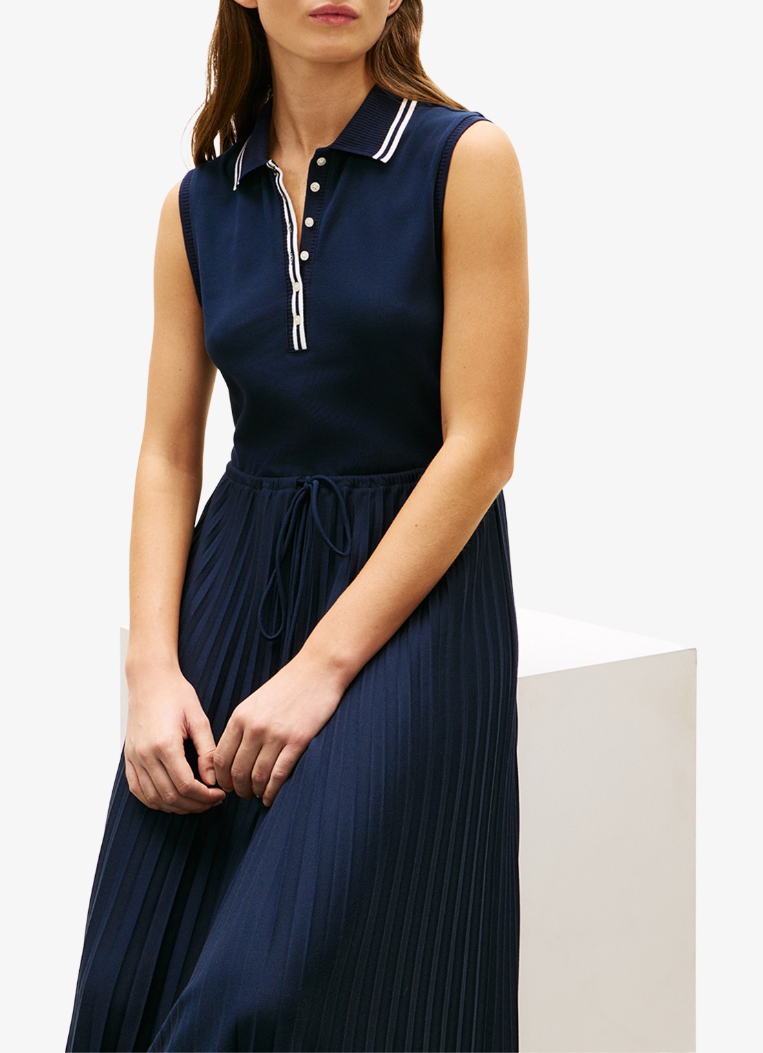 Tommy Hilfiger Maxi jurk met plissé - detail 4 donkerblauw