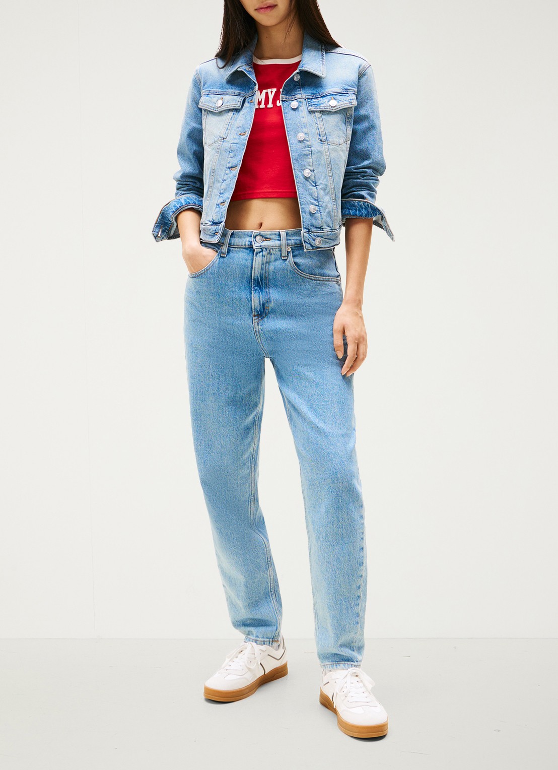 Tommy Hilfiger Mid waist mom jeans met gekleurde wassing - voorkant 3 indigo
