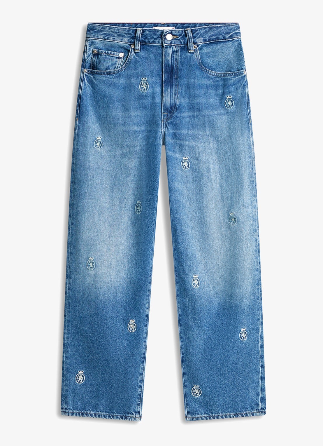 Tommy Hilfiger Mid waist straight fit jeans met logoprint - voorkant denim