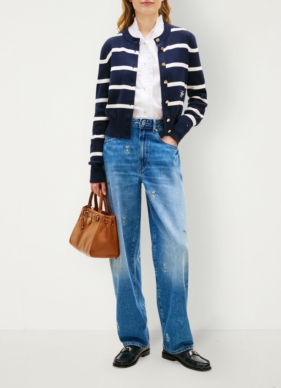 Tommy Hilfiger Mid waist straight fit jeans met logoprint - voorkant 2 denim