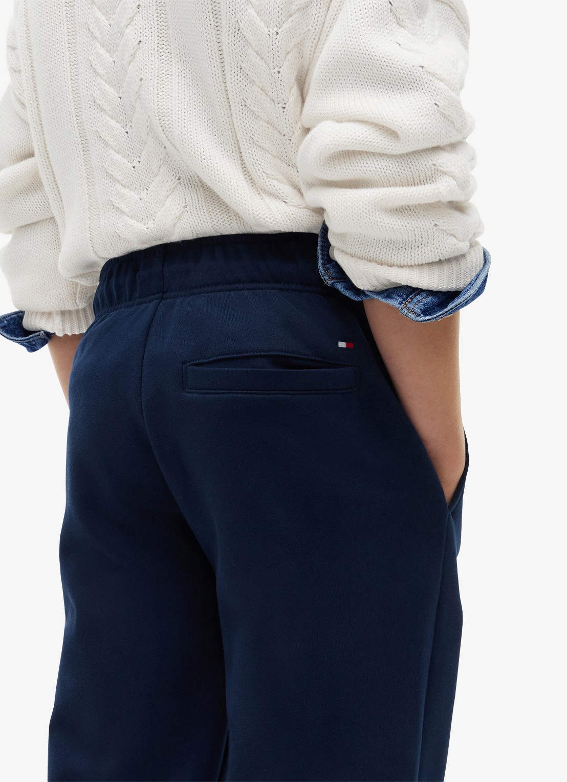 Tommy Hilfiger Mid waist straight fit joggingsbroek met logo - detail 2 donkerblauw