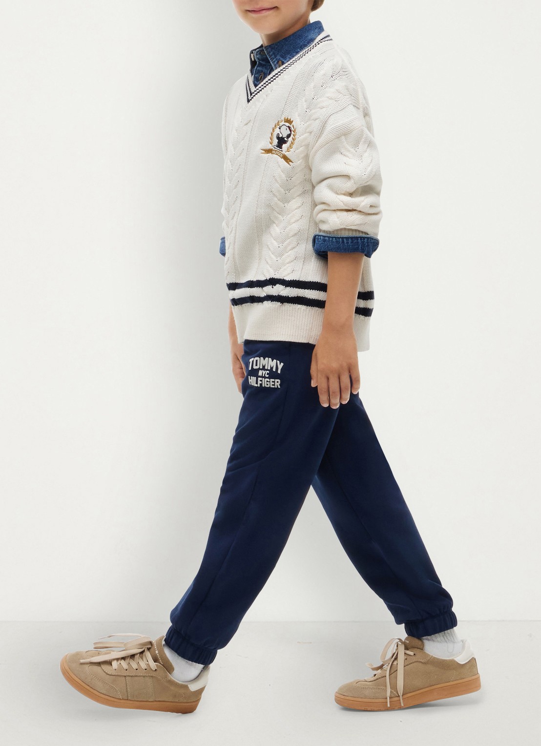 Tommy Hilfiger Mid waist straight fit joggingsbroek met logo - voorkant 5 donkerblauw