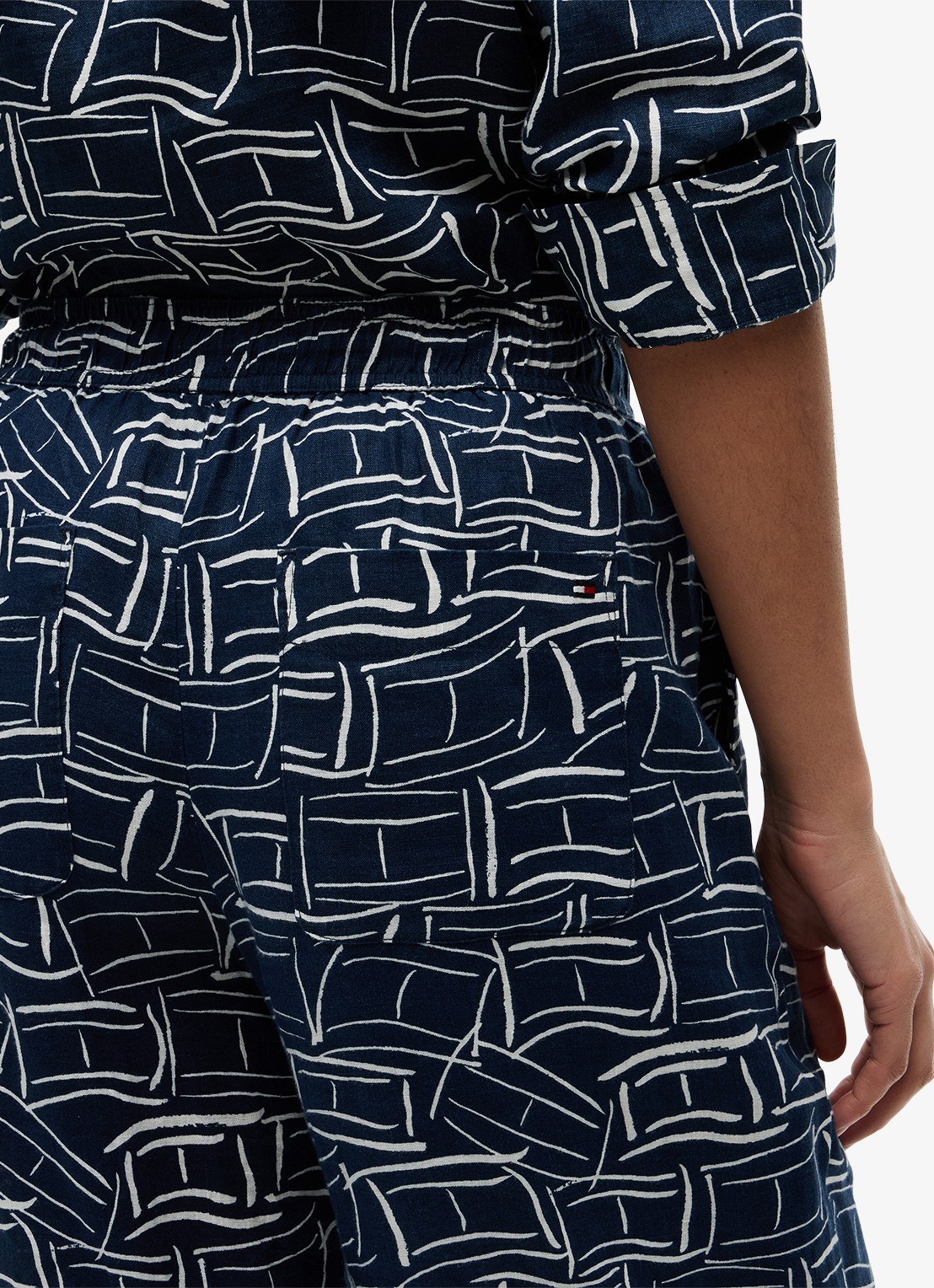 Tommy Hilfiger Mid waist wide fit palazzo broek van linnen - detail 2 donkerblauw