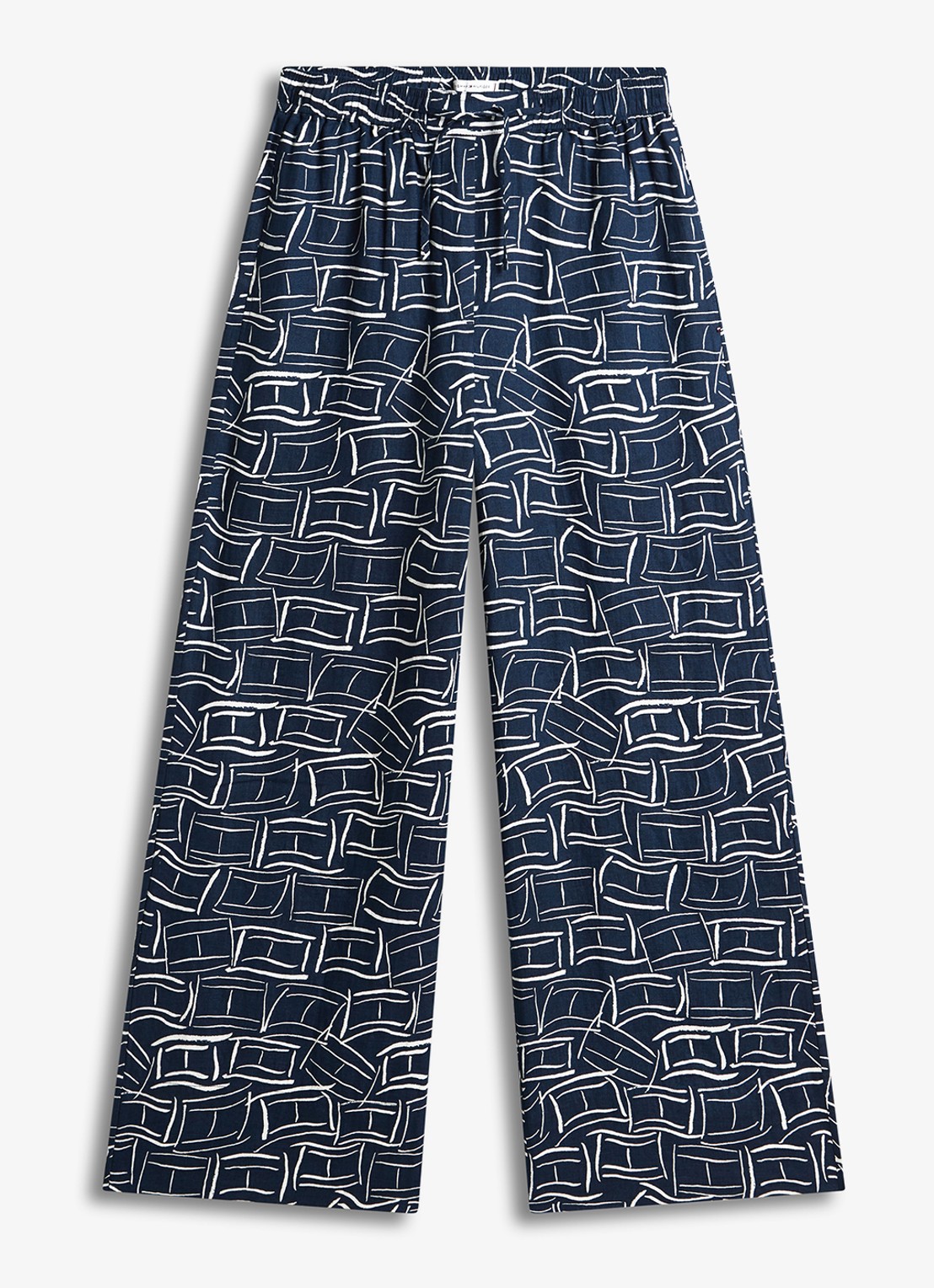 Tommy Hilfiger Mid waist wide fit palazzo broek van linnen - voorkant 4 donkerblauw