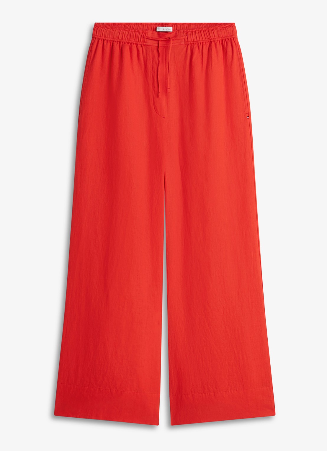 Tommy Hilfiger Mid waist wide fit palazzo broek van linnen - voorkant 4 koraalrood
