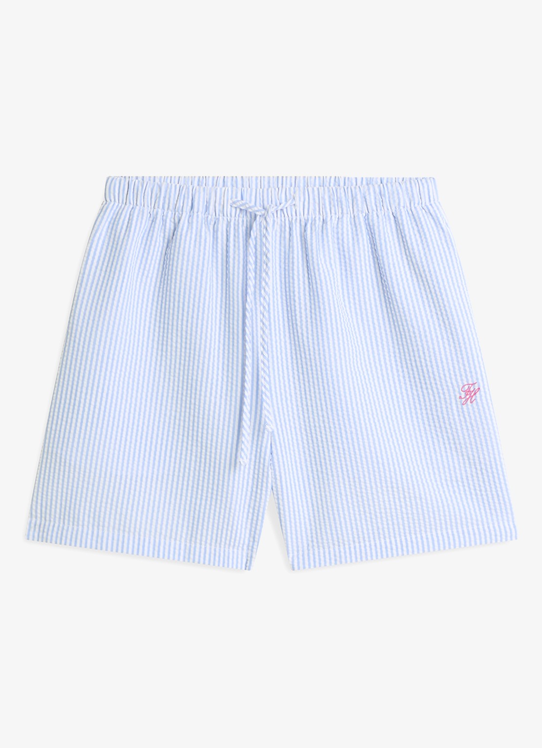 Tommy Hilfiger Mid waist wide fit strandshort met streepprint - voorkant lichtblauw