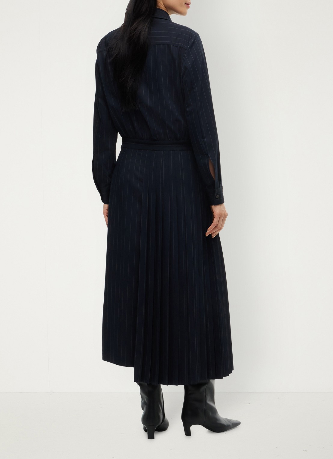 Tommy Hilfiger Midi blouse jurk met streepprint  - achterkant donkerblauw
