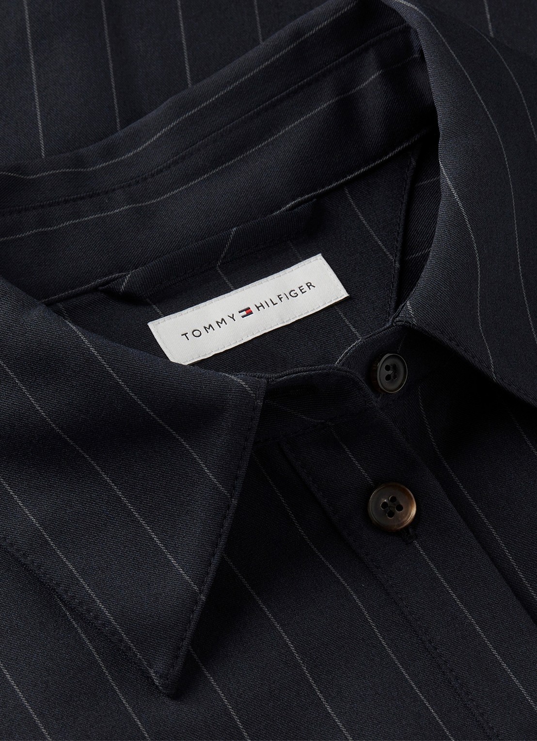 Tommy Hilfiger Midi blouse jurk met streepprint  - detail 6 donkerblauw