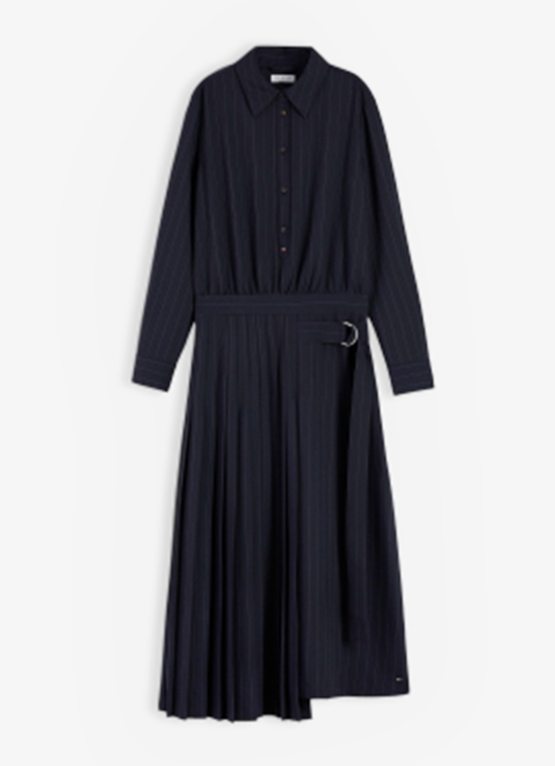 Tommy Hilfiger Midi blouse jurk met streepprint  - voorkant 2 donkerblauw
