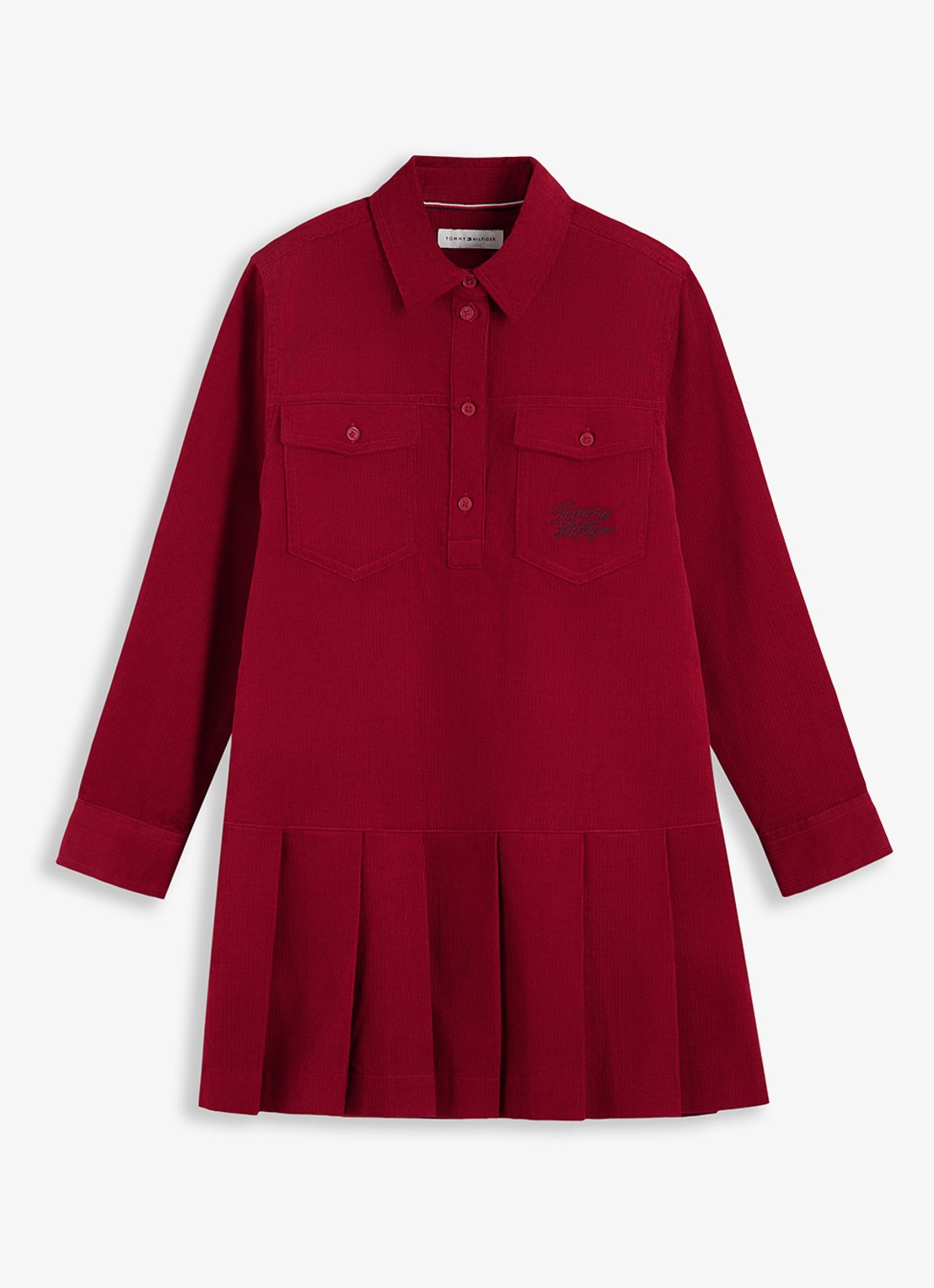 Tommy Hilfiger Midi blousejurk van corduroy  - voorkant 2 kersenrood