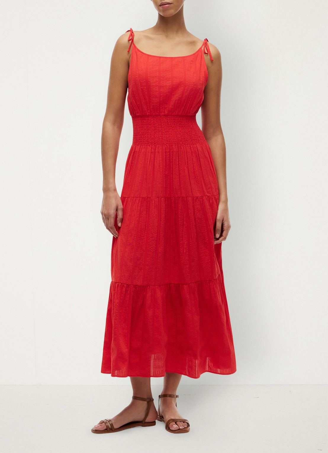 Tommy Hilfiger Midi jurk in katoenblend - voorkant 6 rood