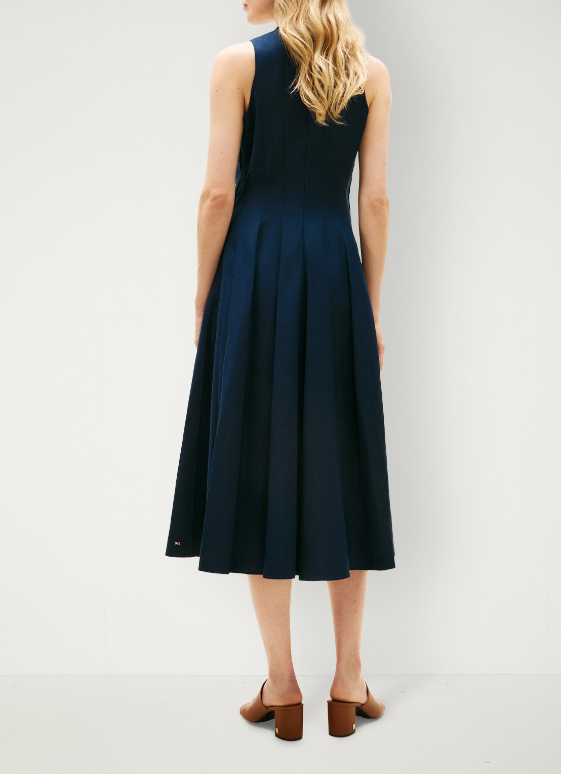 Tommy Hilfiger Midi jurk in linnenblend met plooien - achterkant blauw