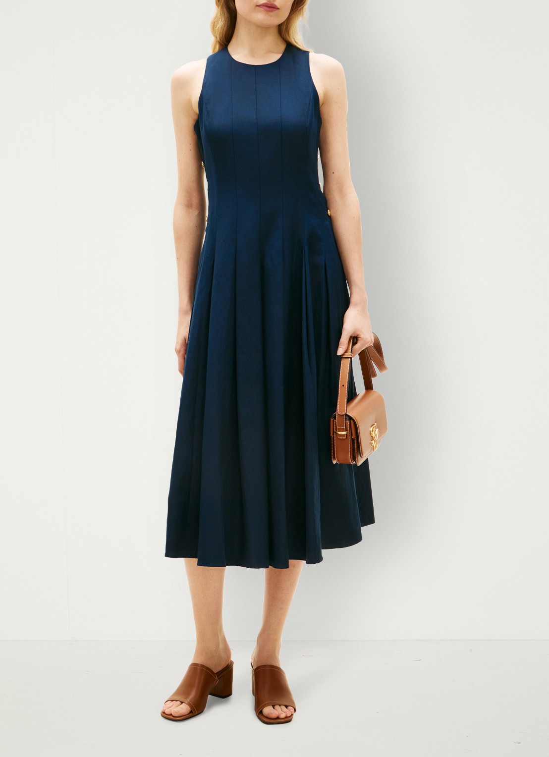 Tommy Hilfiger Midi jurk in linnenblend met plooien - detail 3 blauw