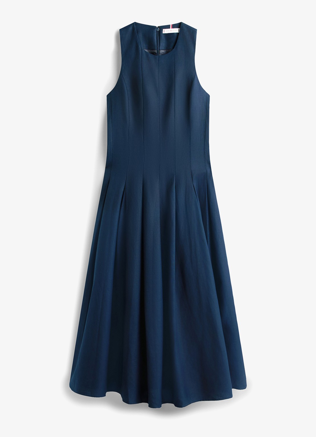 Tommy Hilfiger Midi jurk in linnenblend met plooien - voorkant 2 blauw