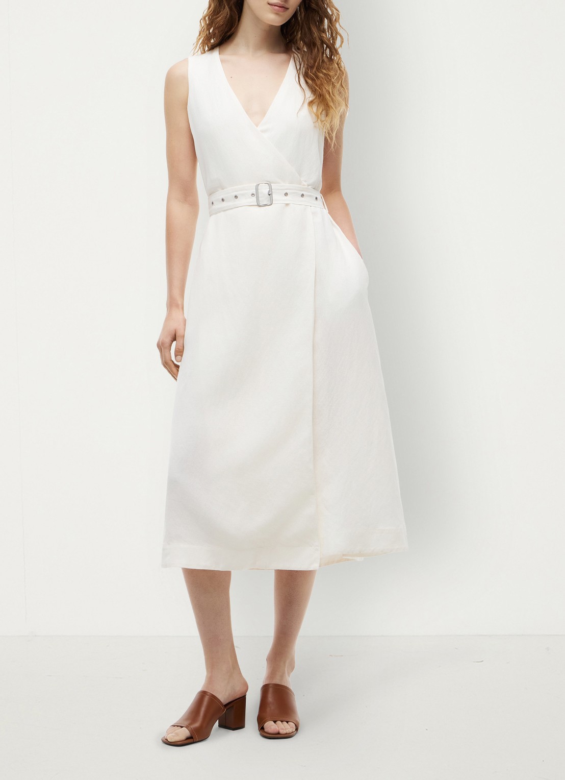 Tommy Hilfiger Midi jurk met ceintuur - voorkant 2 wit