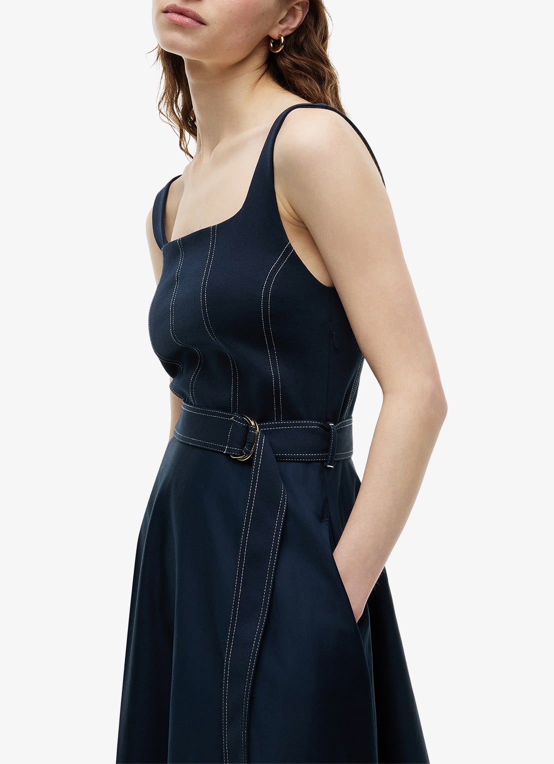 Tommy Hilfiger Midi jurk met ceintuur - detail 4 donkerblauw