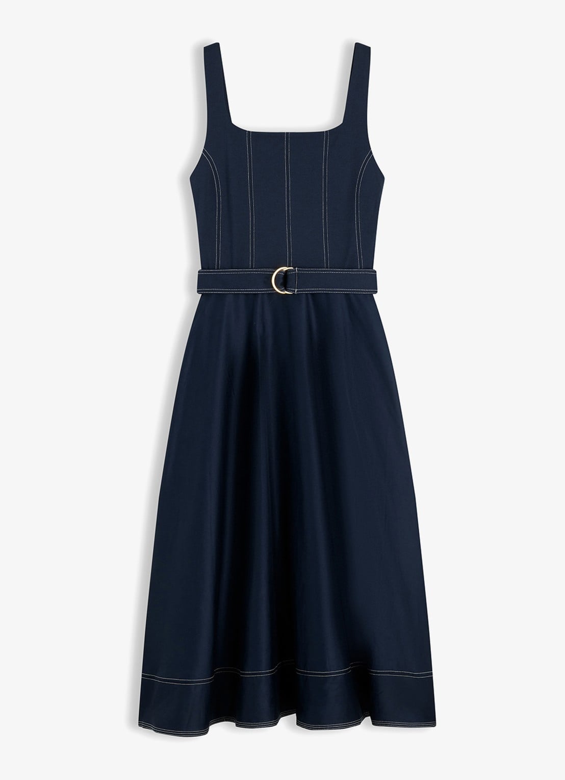 Tommy Hilfiger Midi jurk met ceintuur - voorkant 2 donkerblauw